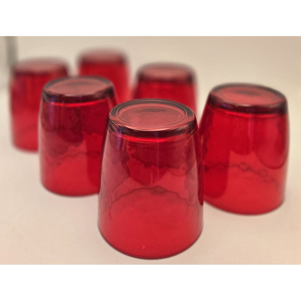 Ruby Red Tumblers Set Of 6 Waved Rib Pattern Unmarked - Picture 8 of 12